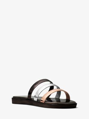 michael kors metallic gunmetal silver keiko slide sandals|MICHAEL Michael Kors Keiko Slide Sandals .